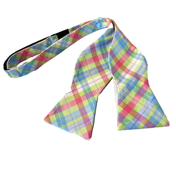 Izod Bow Tie Plaid Blue Colorful Preppy Prom Workwear Formal Wedding Office - Picture 1 of 5